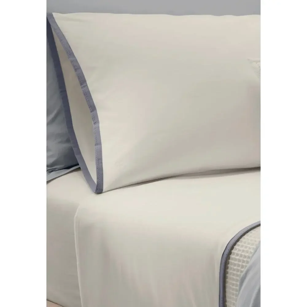 New Boll & Branch Luxury Framed Percale Queen Duvet Set White & Pewter Gray